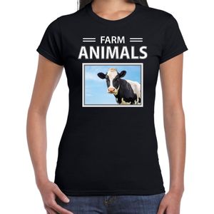 Dieren foto t-shirt Koe - zwart - dames - farm animals - cadeau shirt Koeien liefhebber