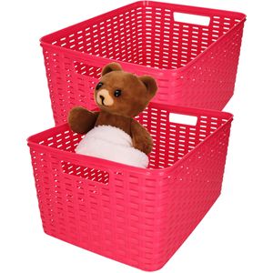 Plasticforte Opbergmand - 2x - Kastmand - rotan kunststof - fuchsia roze - 18 Liter - 29 x 39 x 20 cm