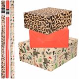 9x Rollen kraft inpakpapier jungle/panter pakket - dieren/luipaard/rood 200 x 70 cm - cadeau/verzendpapier
