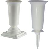 Form Plastic Grafvazen kunststof - set van 2x - wit - H37 en 40 cm - bloemenvaas herdenkingsplaats