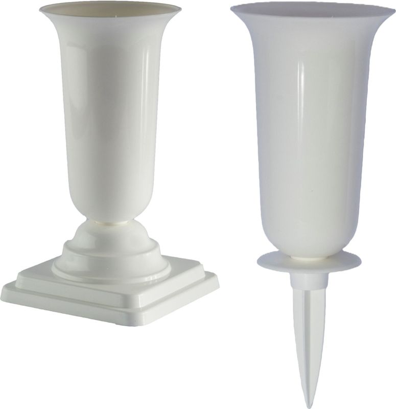 Form Plastic Grafvazen kunststof - set van 2x - wit - H37 en 40 cm - bloemenvaas herdenkingsplaats