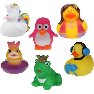 Rubber badeendjes/dieren mix - 6x stuks - badkamer fun artikelen - size 5 cm - kunststof - verschillende karakters