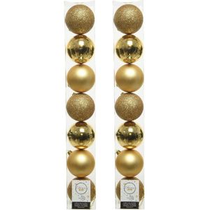 14x stuks kunststof kerstballen gouden 8 cm - Mix - Onbreekbare plastic kerstballen