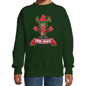 Bellatio Decorations Kersttrui/sweater voor jongens/meisjes - free hugs - groen - Kerst rendier