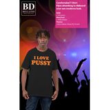 Bellatio Decorations Foute party t-shirt heren - I love Pussy - zwart - glitter oranje - themafeest