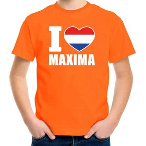 Oranje I love Maxima shirt kinderen - Oranje Koningsdag/ Holland supporter kleding