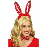 Chaks Verkleed diadeem paashaas/bunny oren - 2x - stippen - rood/wit - one size