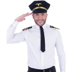 Volwassenen verkleed set voor piloot 3-delig - Carnaval - Pilotenpet stropdas schouderstukken