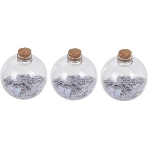 3x Transparante fles kerstballen met witte sterren 8 cm - Onbreekbare kerstballen - Kerstboomversiering wit