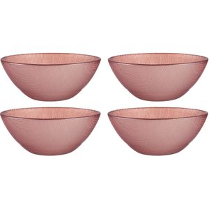 Vivalto Kommetjes/serveer schaaltjes/soepkommen - 4x - Murano - glas - D15 x H6 cm - roze - Stapelbaar