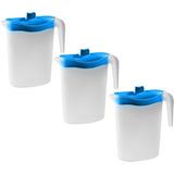3x Waterkannen/sapkannen met blauwe deksel 1,5 liter 9 x 21 x 23 cm kunststof - Compact formaat schenkkannen die in de koelkastdeur past - Sapkannen/waterkannen/schenkkannen/limonadekannen