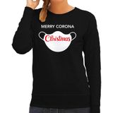 Merry corona Christmas foute Kerstsweater / kersttrui zwart voor dames - Kerstkleding / Christmas outfit