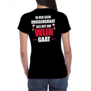 Geen ruggengraat als het om wijn gaat drank fun t-shirt - zwart met wit en rode letters - voor dames - wijn drink shirt kleding / outfit / themafeest