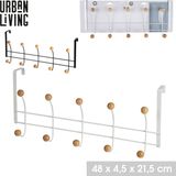 Urban Living Deur ophang kapstok - met 10x ophanghaken/knoppen - zwart/beige - B48 x H21 cm - metaal/bamboe