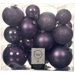 52x stuks kunststof kerstballen heide lila paars 6-8-10 cm - Onbreekbare plastic kerstballen