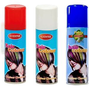 Supporters of Carnaval verkleed feest haarverf/haarspray set in de kleuren rood/wit/blauw 125 ml