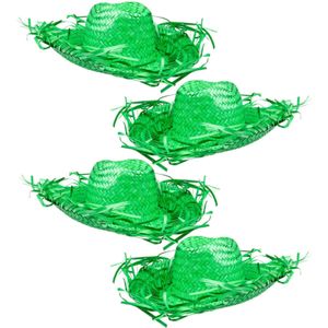 Set van 4x stuks groene Tropische Hawaii thema strohoed met grote rand - Dames hoed