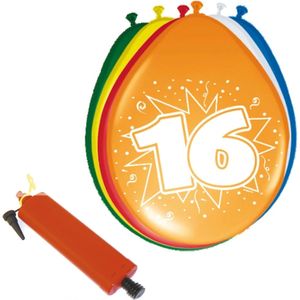 Folat - Verjaardag ballonnen pakket 16 jaar - 32x stuks met ballonpomp