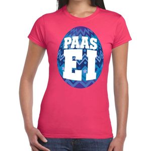 Roze Paas t-shirt met blauw paasei - Pasen shirt voor dames - Pasen kleding