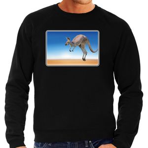 Dieren sweater met kangoeroes foto - zwart - voor heren - Australische dieren cadeau trui - kleding / sweat shirt