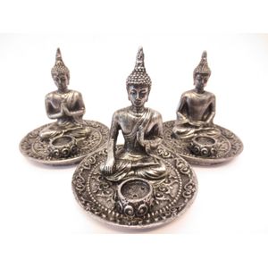 Wierookhouder set zilver Tibetaanse boeddhas 3x stuks