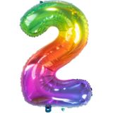 Folat folie ballonnen - Leeftijd cijfer 25 - glimmend multi-kleuren - 86 cm - en 2x slingers