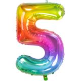 Folat folie ballonnen - Leeftijd cijfer 25 - glimmend multi-kleuren - 86 cm - en 2x slingers