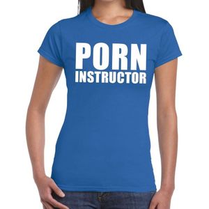 Porn instructor tekst t-shirt blauw dames