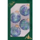 12x stuks luxe glazen kerstballen 7 cm transparant met blauwe glitters - Kerstversiering/kerstboomversiering