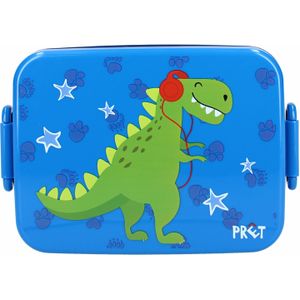Pret Dino broodtrommel/lunchbox voor kinderen - blauw - kunststof - 16 x 13 cm