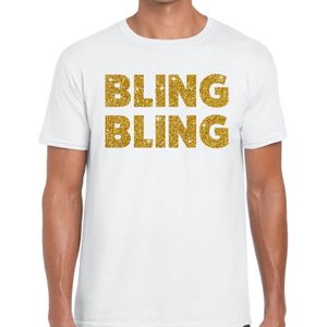 Bling Bling gouden glitter tekst t-shirt wit heren - heren shirt Bling Bling