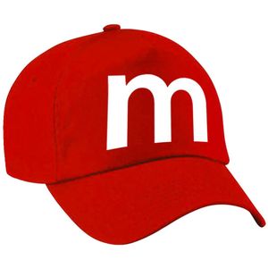 Letter M pet / cap rood voor jongens en meisjes - baseball cap - M en M carnaval / feest petten