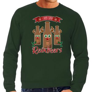 Bellatio Decorations foute kersttrui/sweater heren - Rudolf Reinbeers - groen - rendier/bier