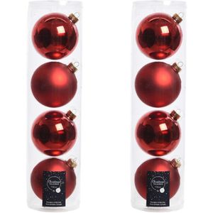 8x Kerst rode glazen kerstballen 10 cm - Mat/matte - Kerstboomversiering kerst rood