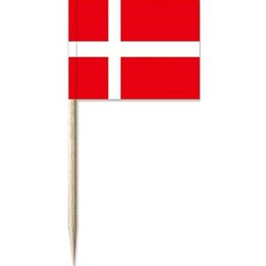 150x Cocktailprikkers Denemarken 8 cm vlaggetjes - Landen thema feestartikelen/versieringen