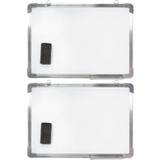 2x stuks magnetische whiteboards met pennengoot en wisser voor kantoor of thuis 70 x 50 cm - Kantoorbenodigdheden - Schoolborden