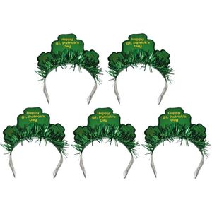 5x Happy St. Patricks day diadeem/haarband voor volwassenen - St. Patricksday verkleedaccessoires haarbanden/diademen