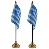 2x stuks griekenland tafelvlaggetje 10 x 15 cm met standaard - landen vlaggen feestartikelen/versiering
