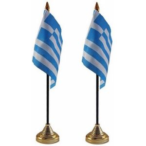 2x stuks griekenland tafelvlaggetje 10 x 15 cm met standaard - landen vlaggen feestartikelen/versiering