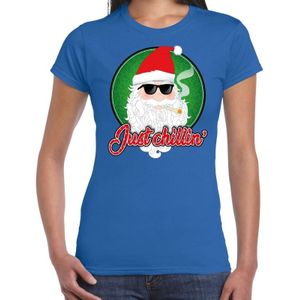 Fout Kerst shirt / t-shirt - Just chillin - cool Santa - blauw voor dames - kerstkleding / kerst outfit