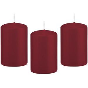 8x Bordeauxrode cilinderkaars/stompkaars 5 x 8 cm 18 branduren - Geurloze kaarsen - Woondecoraties