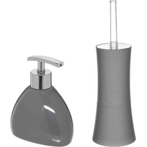 5Five - WC/Toiletborstel en zeeppompje 300 ml grijs - plastic/keramiek