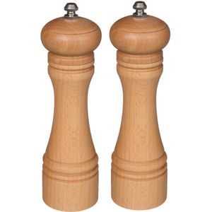 Set van 2x stuks pepermolens/zoutmolens hout beige 22 cm - Pepermaler/zoutmaler - Kruiden en specerijen vermalers