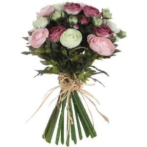 Roze/wit Ranunculus/ranonkel kunstbloemen boeket 35 cm - Kunstbloemen boeketten -  Bruidsboeketten