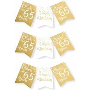Paperdreams verjaardag vlaggenlijn 65 jaar - 3x - wit/goud - 600 cm