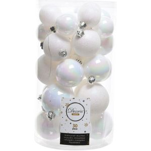 90x Parelmoer witte kunststof kerstballen 4 - 5 - 6 cm - Onbreekbare plastic kerstballen - Kerstboomversiering