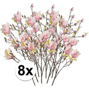 8x Roze kunst Magnolia tak 105 cm - Kunstbloemen