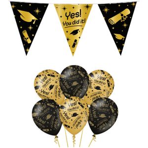 Paperdreams Geslaagd thema party versiering set You did it - Vlaggenlijnen en 18x ballonnen