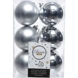 Kerstversiering kunststof kerstballen kleuren mix donkerrood/zilver 4-6-8 cm pakket van 68x stuks