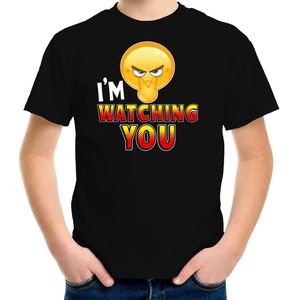 Funny emoticon t-shirt I am watching you zwart voor kids - Fun / cadeau shirt